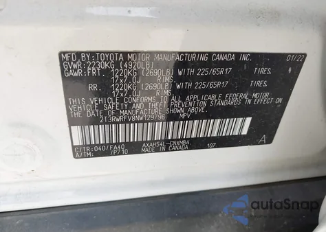 2022 Toyota Rav4 Hybrid Xle из США, поврежденный, VIN 2T3RWRFV8NW129796